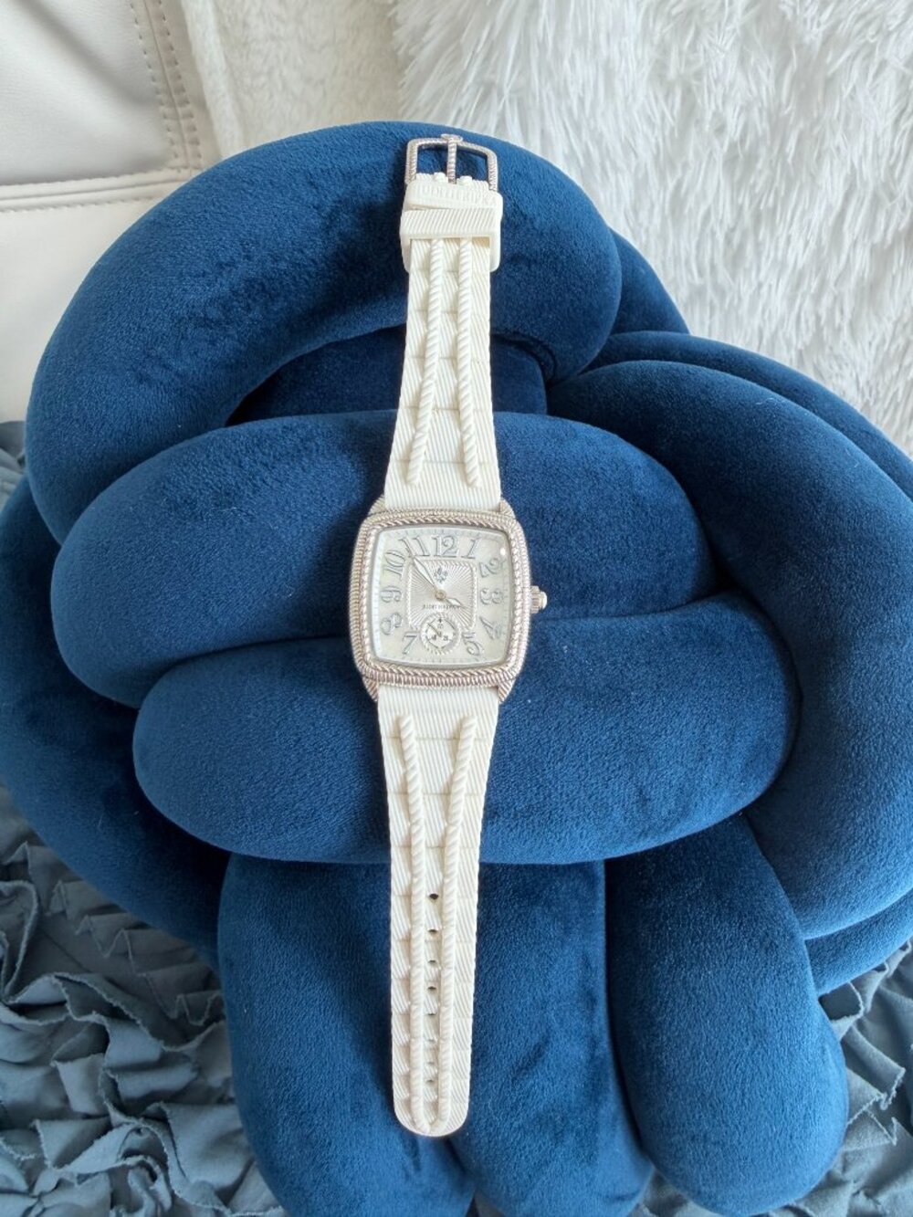 Judith Ripka White Silicone Diamonique Square Watch EUC